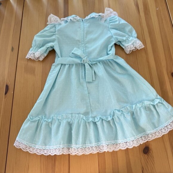 Vintage Girl's Dress Blue Tiered Ruffle Victorian Style Lace 3T - Picture 2 of 5